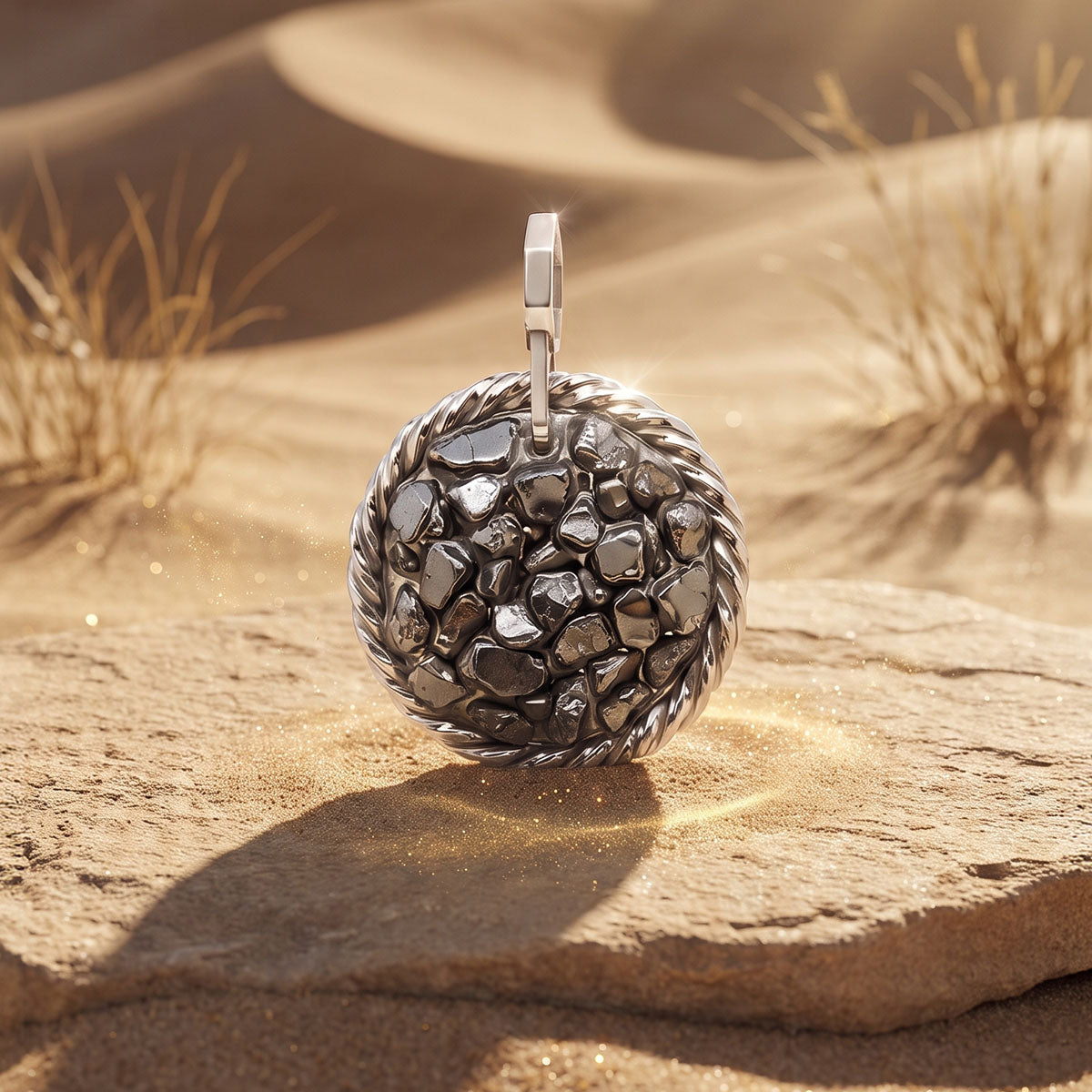 Amulet tensorowy z Hematytem - Srebro 925 pokryte platyną