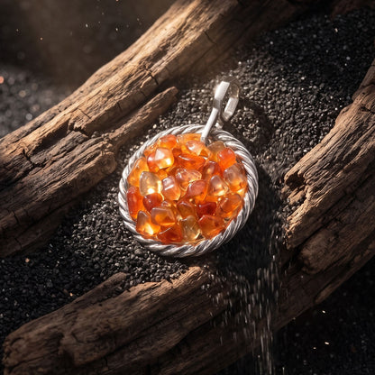 Amulet tensorowy z Karneolem - Srebro 925 pokryte platyną