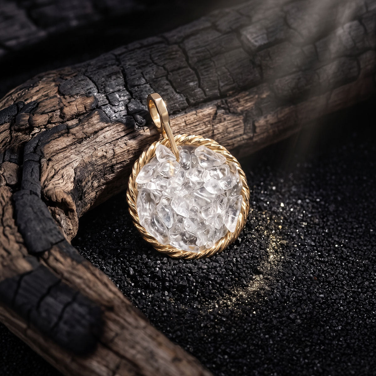 Amulet tensorowy z Kryształem Górskim - Srebro 925 pozłacane