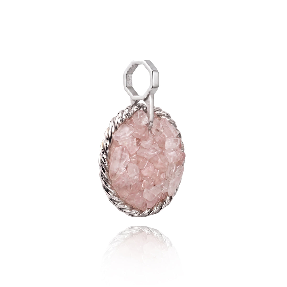 Amulet tensorowy z Kwarcem Różowym - Srebro 925 pokryte platyną