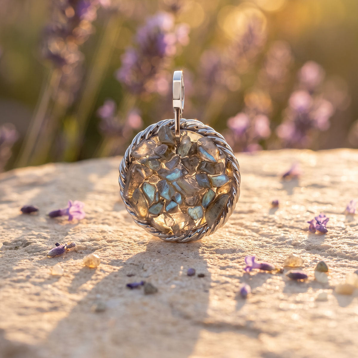 Amulet tensorowy z Labradorytem - Srebro 925 pokryte platyną