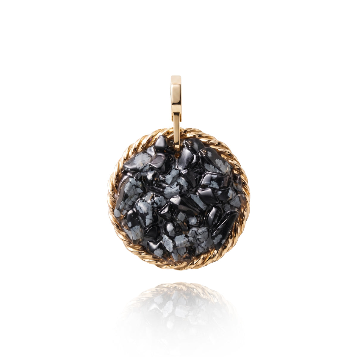 Amulet tensorowy z Obsydianem Śnieżnym - Srebro 925 pozłacane