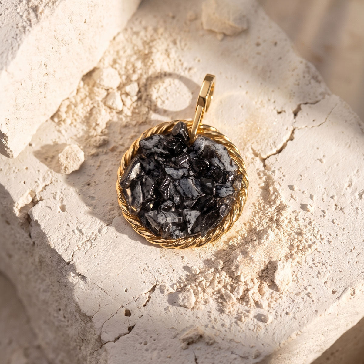 Amulet tensorowy z Obsydianem Śnieżnym - Srebro 925 pozłacane