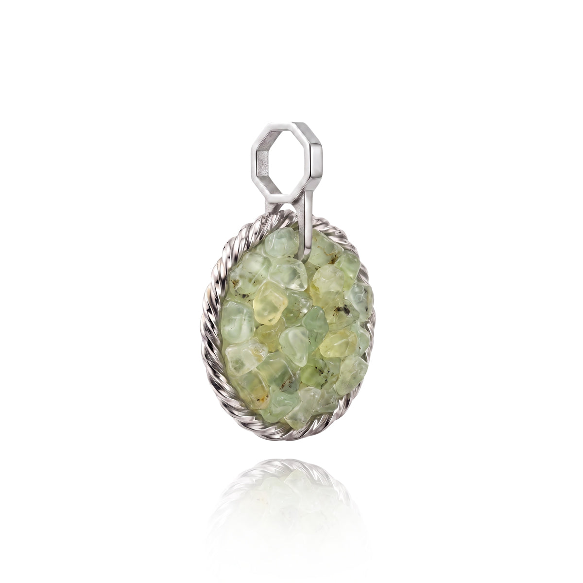 Amulet tensorowy z Prehnitem - Srebro 925 pokryte platyną