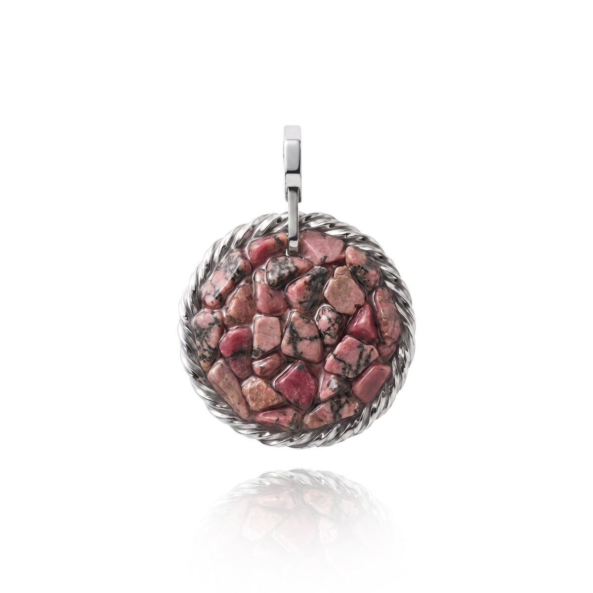 Amulet tensorowy z Rodonitem - Srebro 925 pokryte platyną