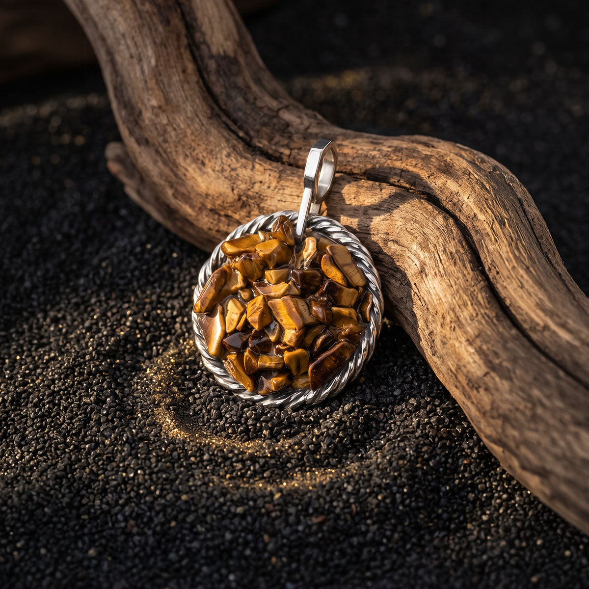 Amulet tensorowy z Tygrysim Okiem - Srebro 925 pokryte platyną