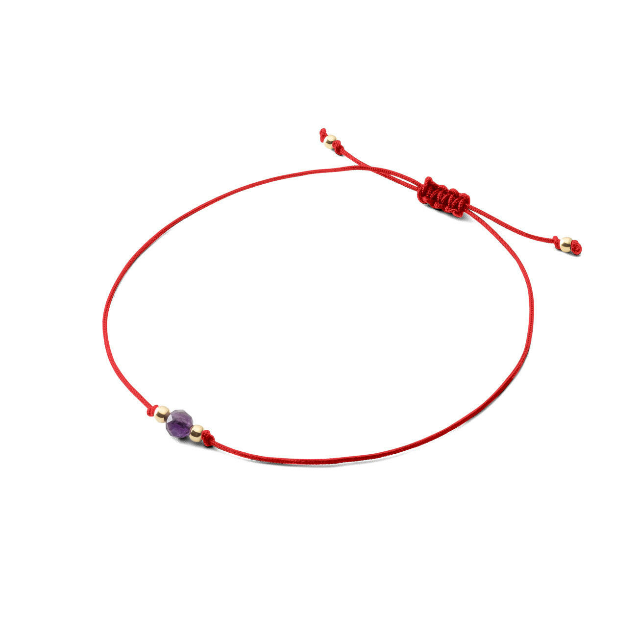 Bransoletka sznurkowa z kamieniem - Ametyst 4mm - Czerwona.