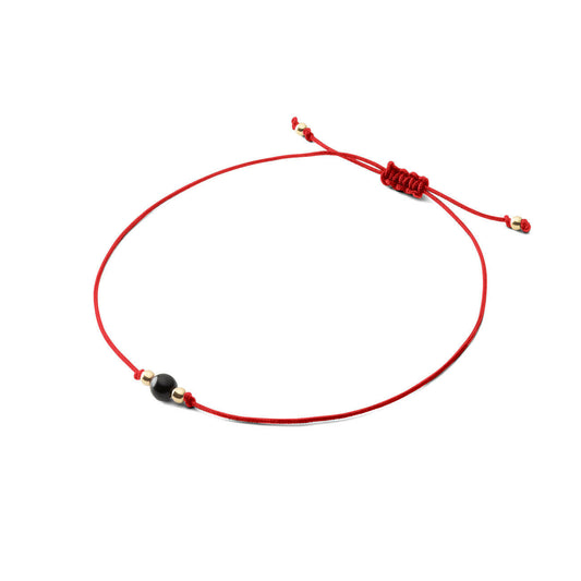 Bransoletka sznurkowa z kamieniem - Turmalin Gładki (błyszczący) 4mm - Czerwona.