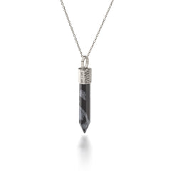 Necklace 44 cm with Snow Obsidian – 925 silver plated with platinum