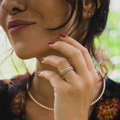 Srebrny pierścionek tensorowy pokryty złotem - Srebro 925