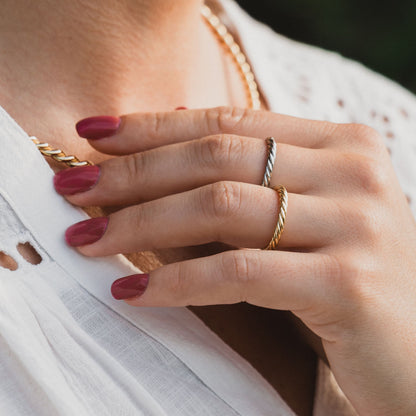 Srebrny pierścionek tensorowy pokryty złotem - Srebro 925