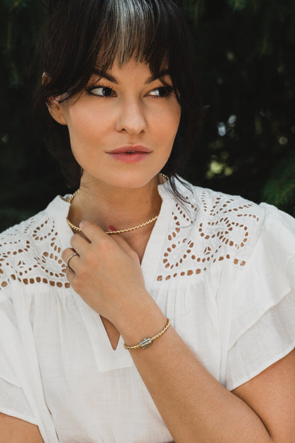 Miedziana bransoletka tensorowa w kolorze złotym ze srebrnym zapięciem - Kubit Zaginiony (177 MHz)